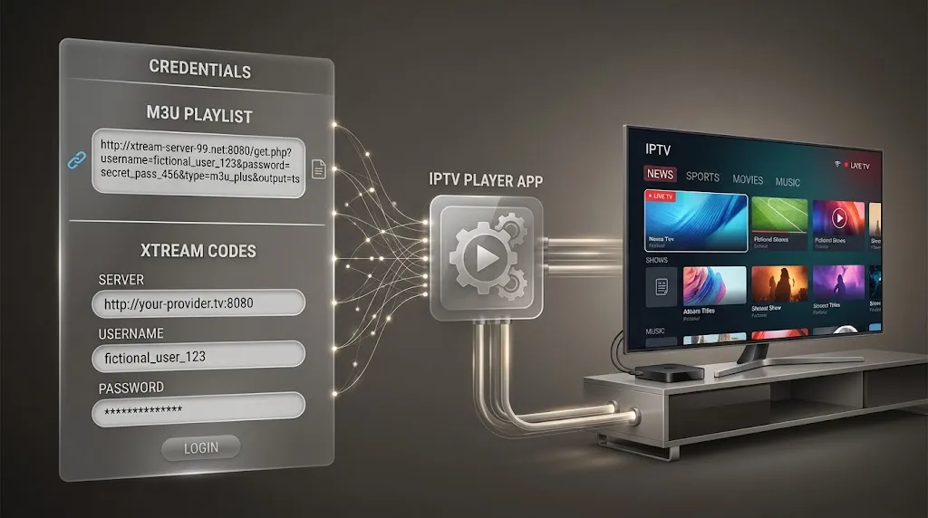 IPTV player app with M3U playlist and Xtream Codes credentials