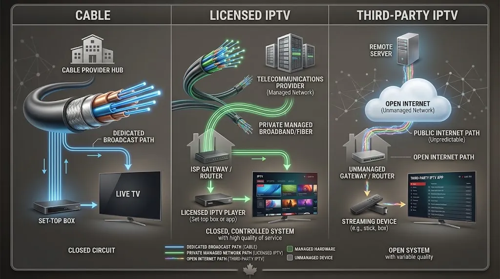 Cable vs licensed IPTV vs third-party IPTV in Canada