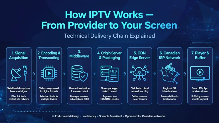 How does IPTV work — technical IPTV delivery chain diagram for Canadian viewers