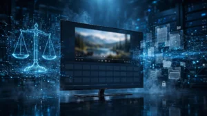 Is IPTV legal in Canada 2026 guide featuring an IPTV streaming interface, digital justice scale, and Canadian copyright law visualization