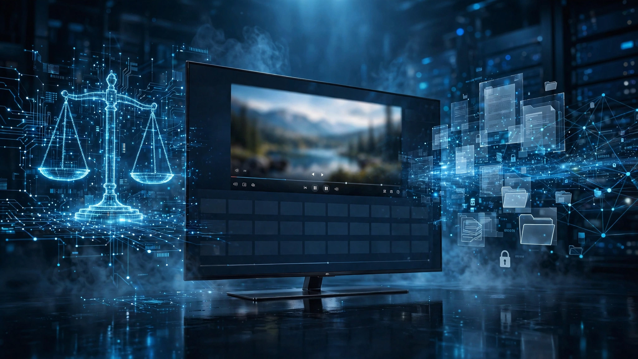 Is IPTV legal in Canada 2026 guide featuring an IPTV streaming interface, digital justice scale, and Canadian copyright law visualization