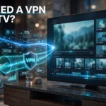 Do I Need a VPN for IPTV in Canada? Hero illustration showing a direct connection and an encrypted VPN tunnel to the same IPTV streaming interface
