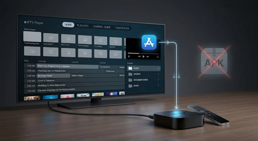 IPTV player apps running natively on the Apple TV tvOS App Store