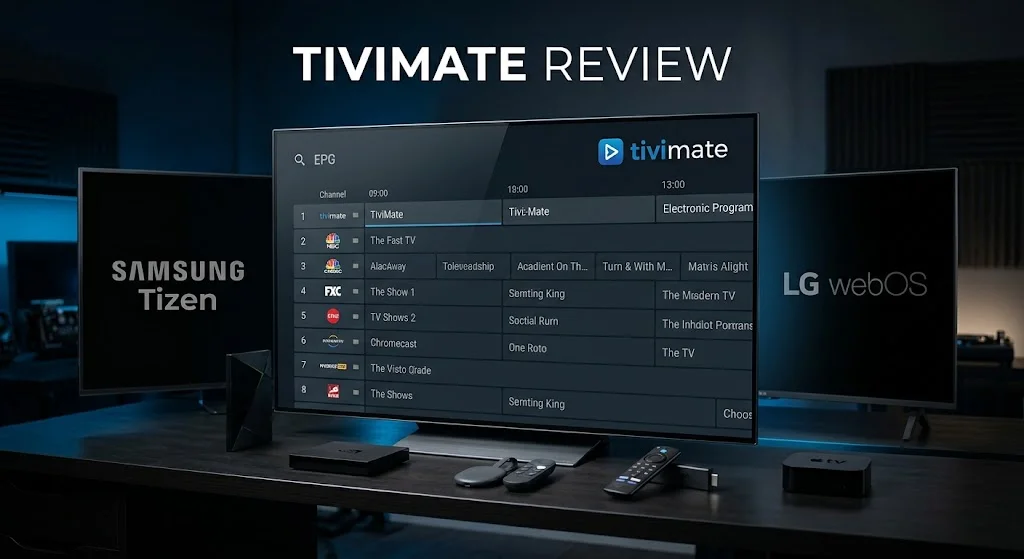 TiviMate Companion app manages the premium licence while TiviMate player runs on an Android TV device