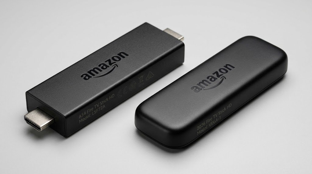 2024 and 2026 Fire TV Stick HD models compared by physical design and Fire TV branding