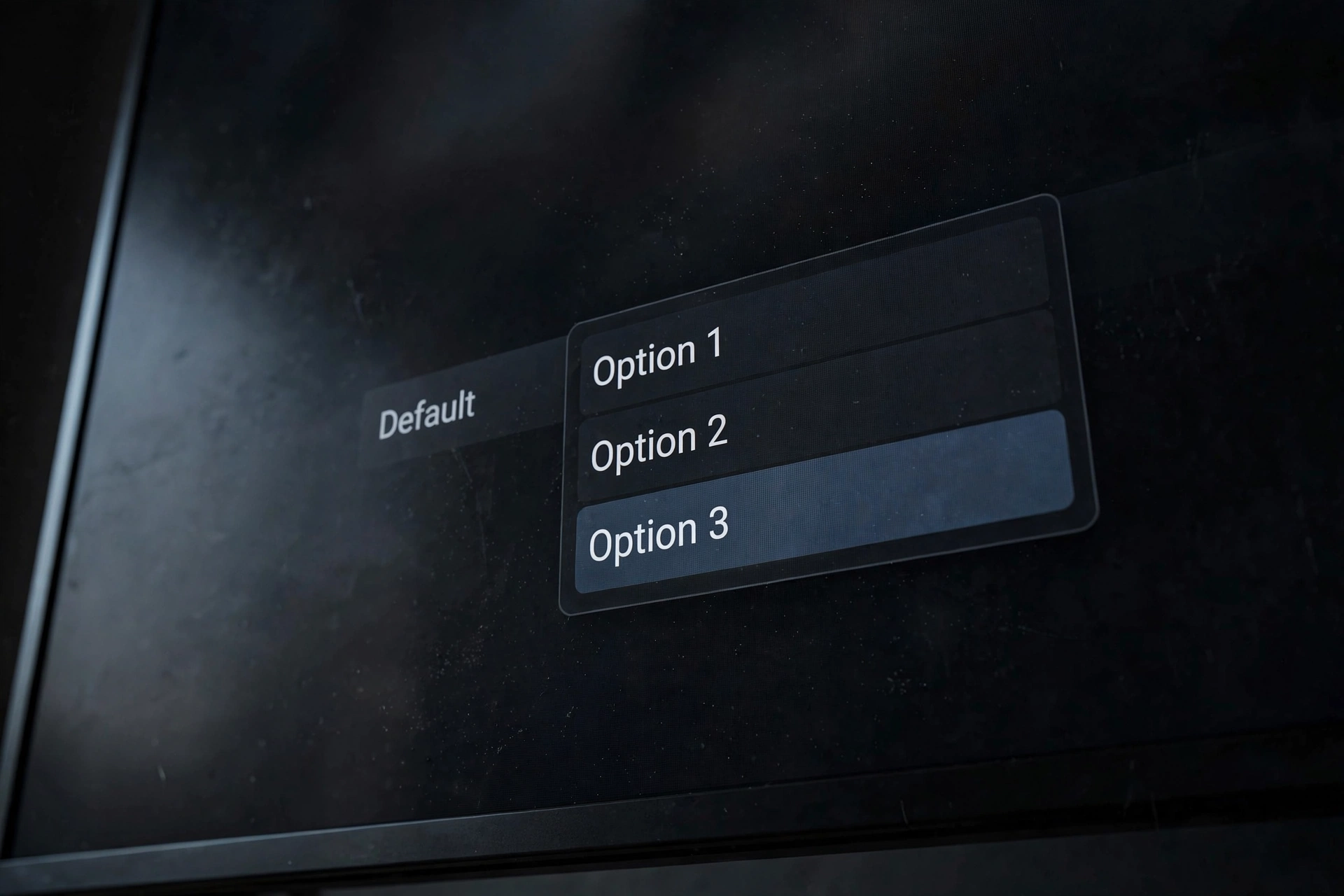 Television screen showing a settings menu with a three-value dropdown open and the third option highlighted