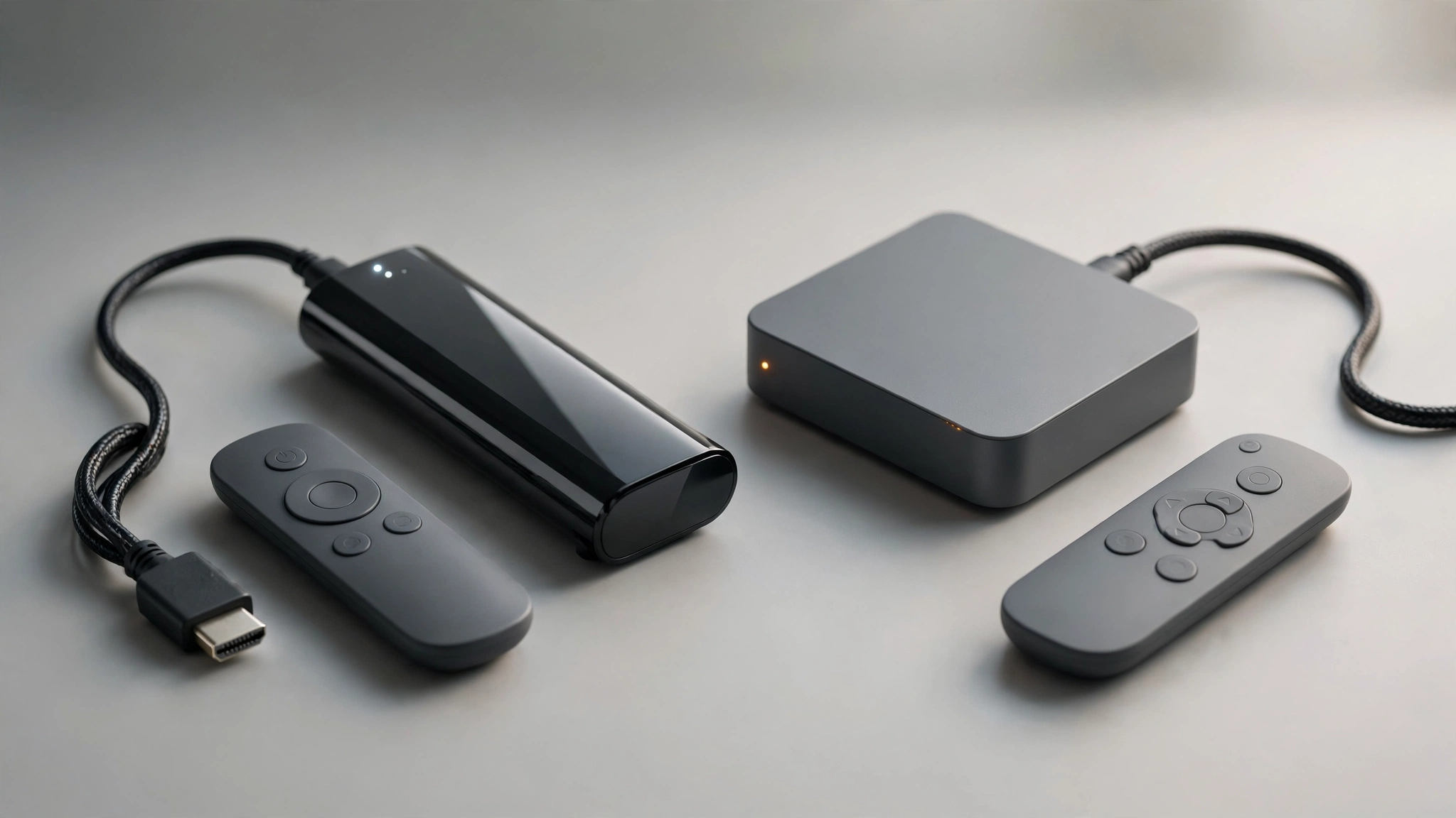 Two streaming devices side by side representing different IPTV player applications and settings