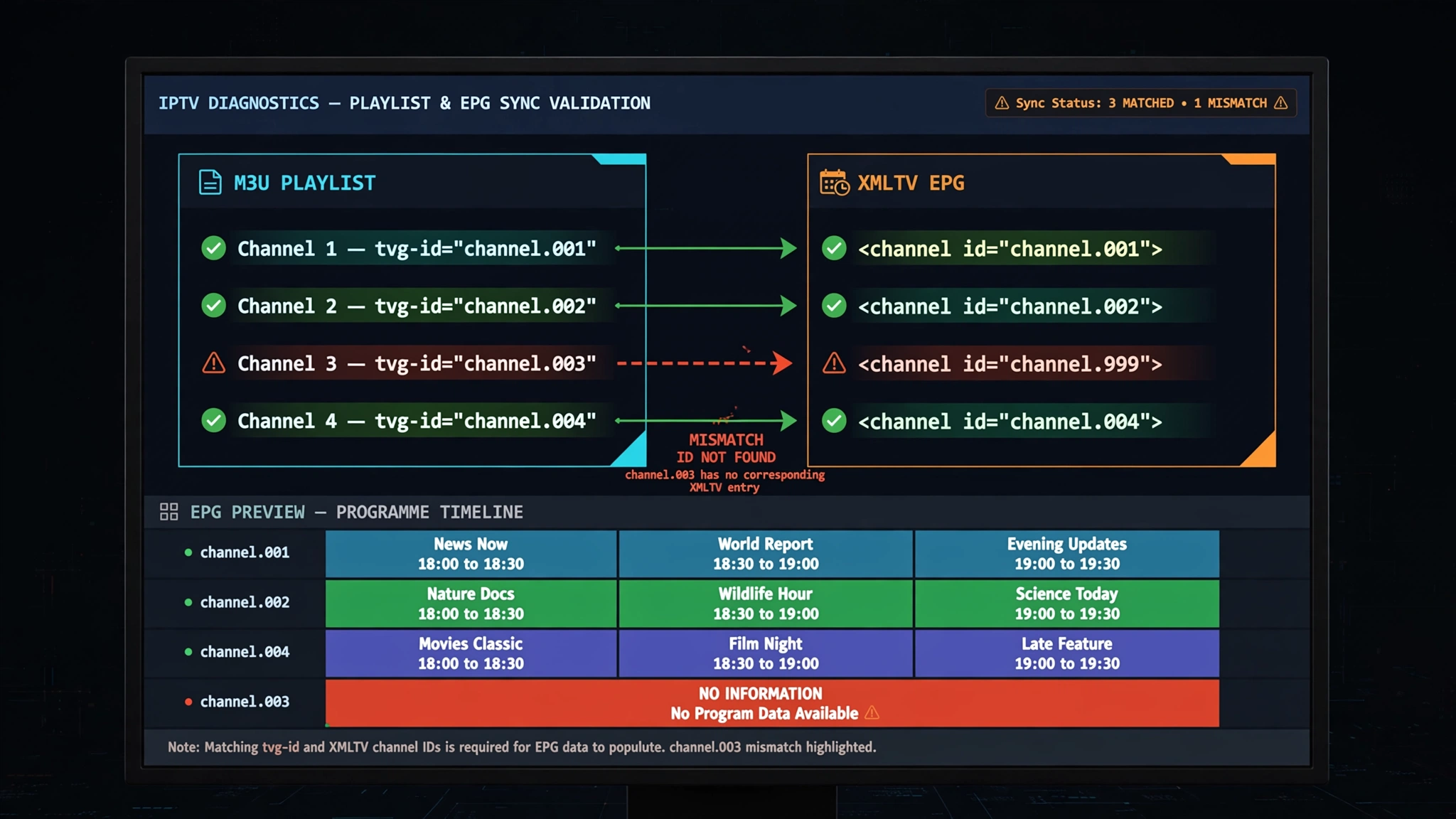 IPTV tvg-id and XMLTV channel ID mismatches are causing missing EPG information