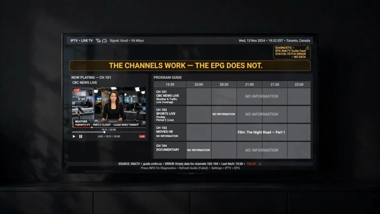 IPTV EPG not working in Canada with empty programme guide while channels keep playing