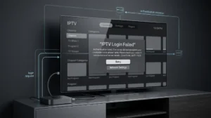 IPTV login failed error screen showing a technical authentication diagnostic on a streaming device