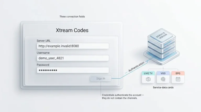 What are Xtream Codes showing HTTP server URL username and password as three separate IPTV connection fields