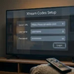 Xtream Codes Setup screen showing server URL username and password fields on a TV