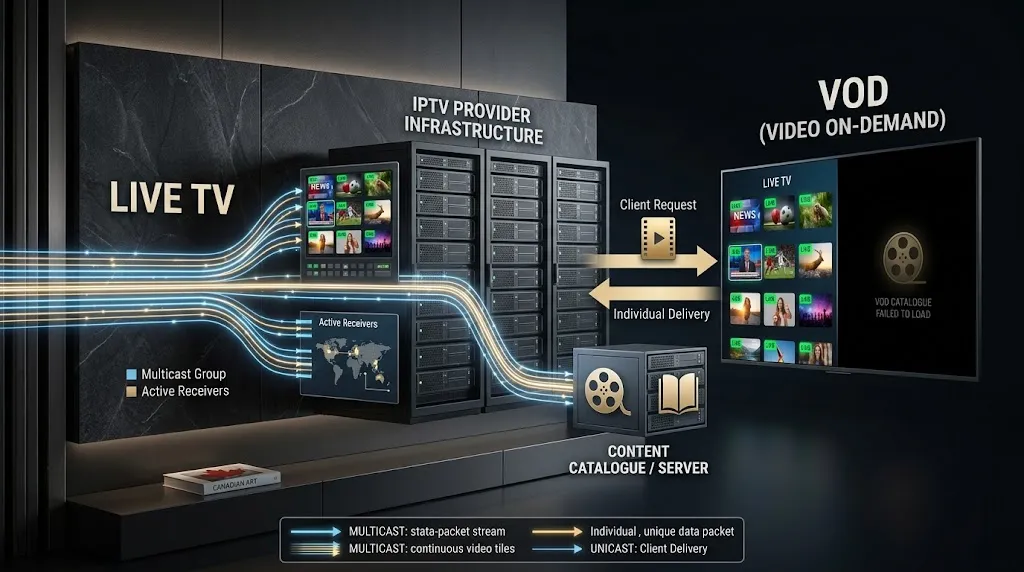 IPTV Live TV and VOD use separate delivery paths